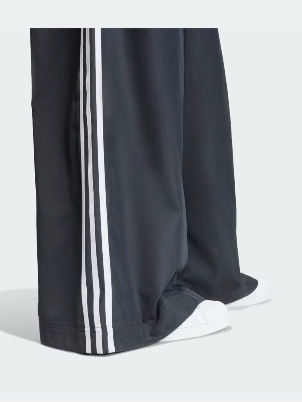 NEW Adidas Wide Leg Track Pants with Three Stripes - Black & White - Picture 6 of 6